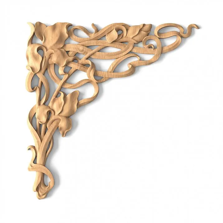 Wooden Carved Decor for Furniture or Facade in Leaf Shape with Patterns on Light Background