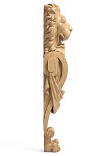 Wooden stair post made of beech and oak with lion mask