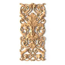 Square overlay with rounded corners made of wood, carved, with a floral pattern