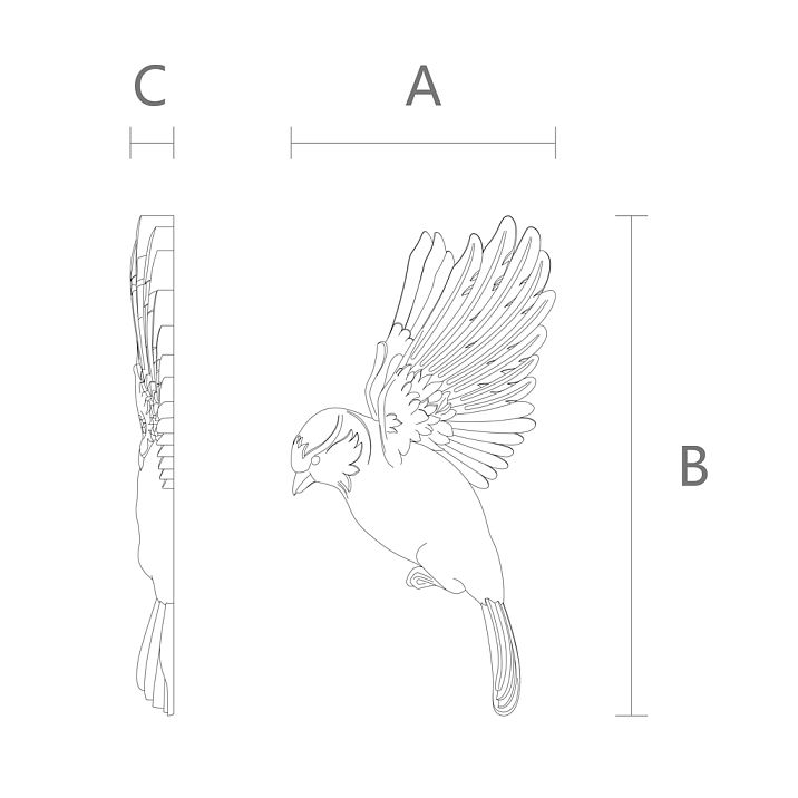 Drawing of wooden decor N-494R with dimensions and proportions indicated.