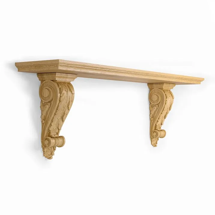 Carving elements on shelf PKR-012.2, including acanthus leaves and classic patterns.