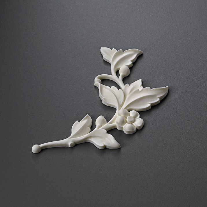 STAVROS polyurethane carved overlay NPU-471R with branch, flower, and leaves in a floral pattern for interior, right