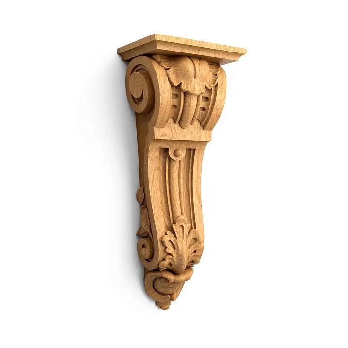 Carved bracket KR.VRS-013 &ndash; a decorative wooden element for furniture and walls.