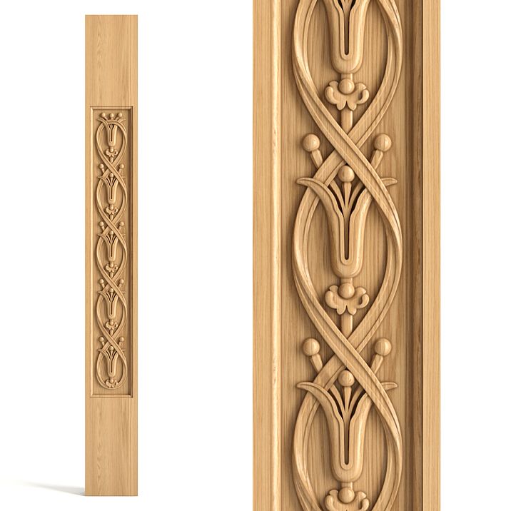 Flat wooden baluster with carved inlay in Art Nouveau style L-100.01