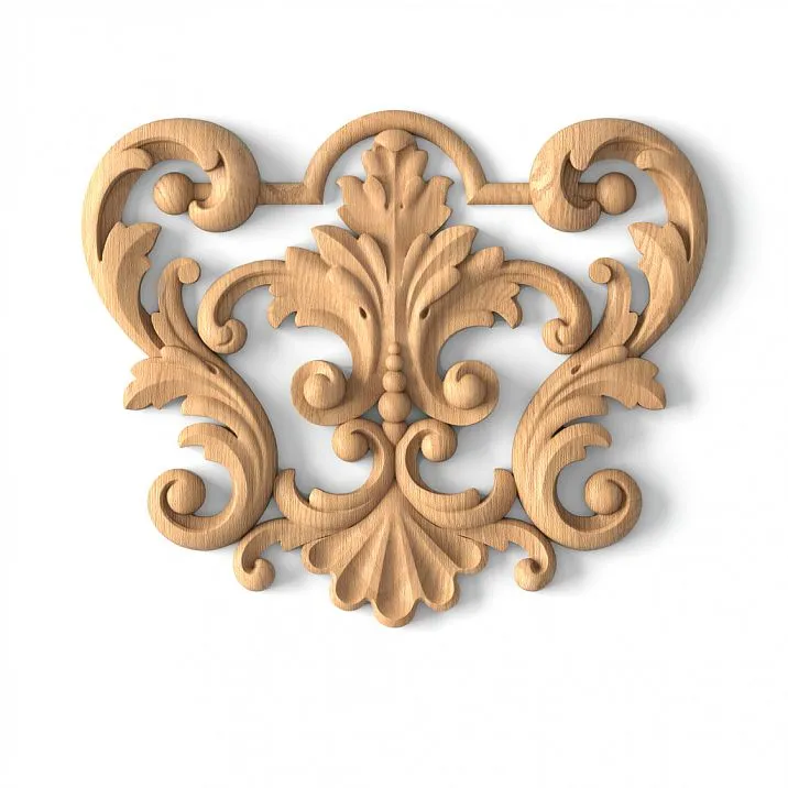 Wooden carved element for decorating walls, furniture, and doors