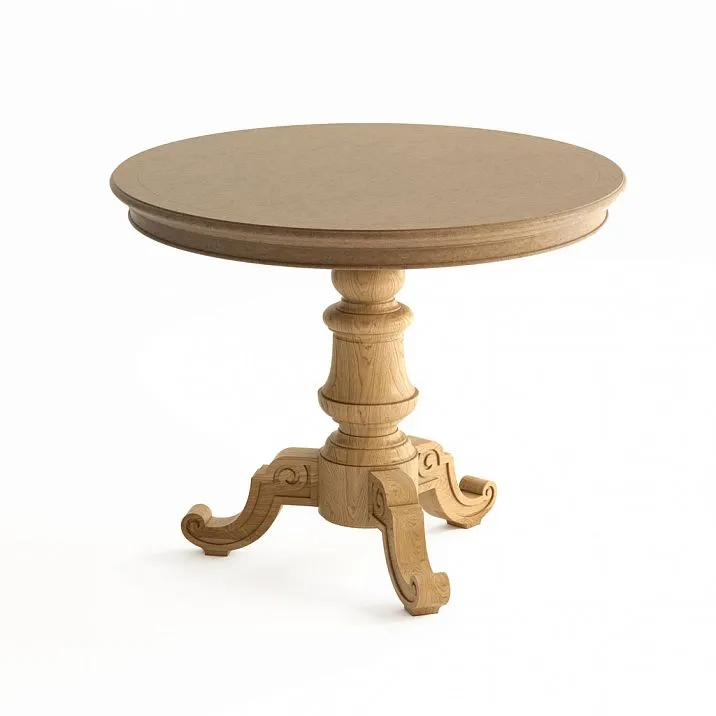 Light-colored table on carved base STL-007 from solid wood with three legs