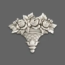 NPU-462.2 Molded Decoration: Basket with lush roses made of polyurethane