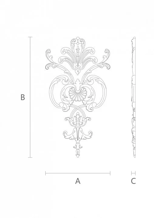 Decor appliqu&eacute; set with floral motif, wooden drawing