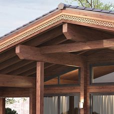 Деревянный резной наличник из сосны NL-7 для крыши деревянного дома, вид с улицы