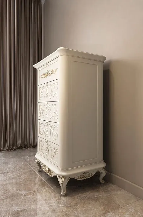 Curved legs for a chest of drawers made of wood