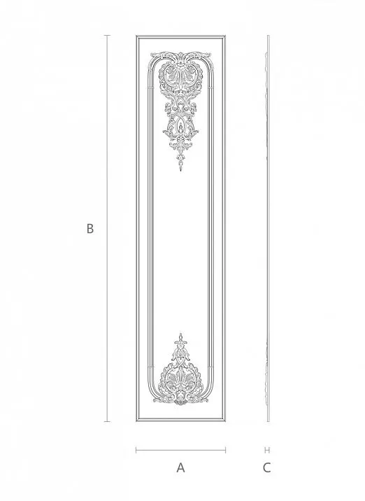Decor set C-002-1-1, wooden with carved floral pattern, diagram
