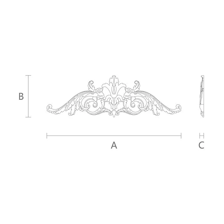 Drawing of relief decoration NPU-098 with dimensions (height, width, thickness) for various design projects