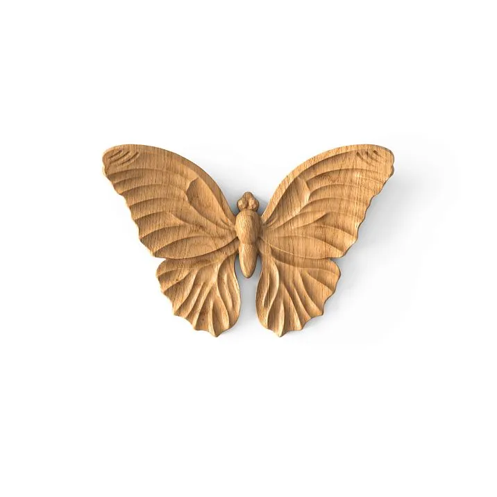 Carved applique N-489 in the shape of a butterfly made of oak or beech, decorative element for furniture and walls.
