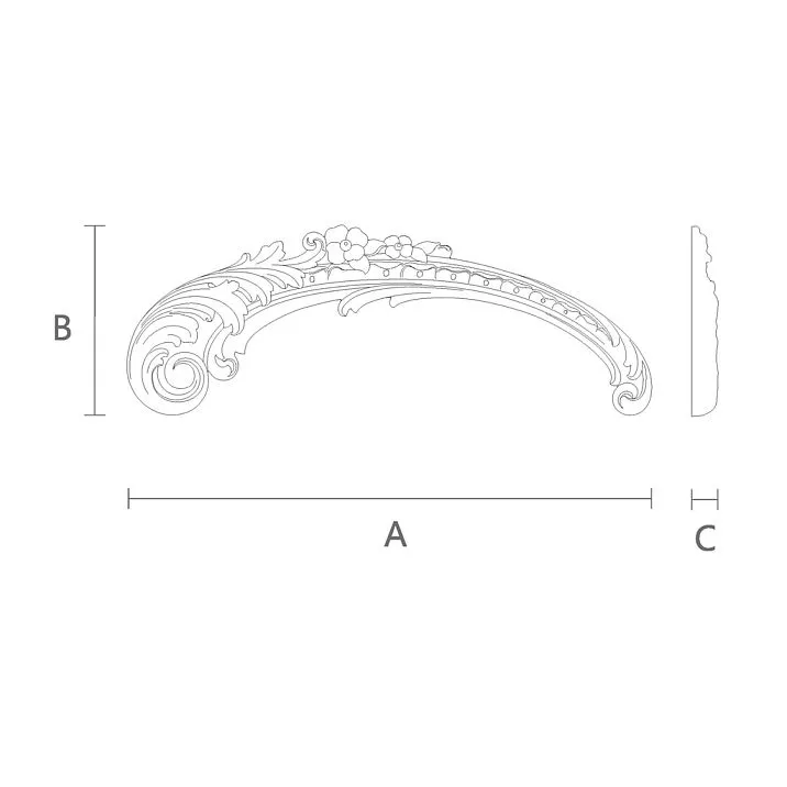 Drawing of decorative NPU-460L with height, width, and thickness specifications for various design projects