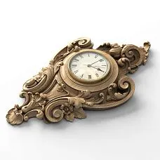 Carved wall clock "Versailles" CH-001 &mdash; side view, showcasing the solid wooden case and volumetric decorative ornament.