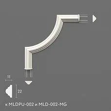 Decorative corner molding MLDPU-002U for interior use, made of polyurethane