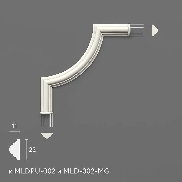 Decorative corner molding MLDPU-002U for interior use, made of polyurethane