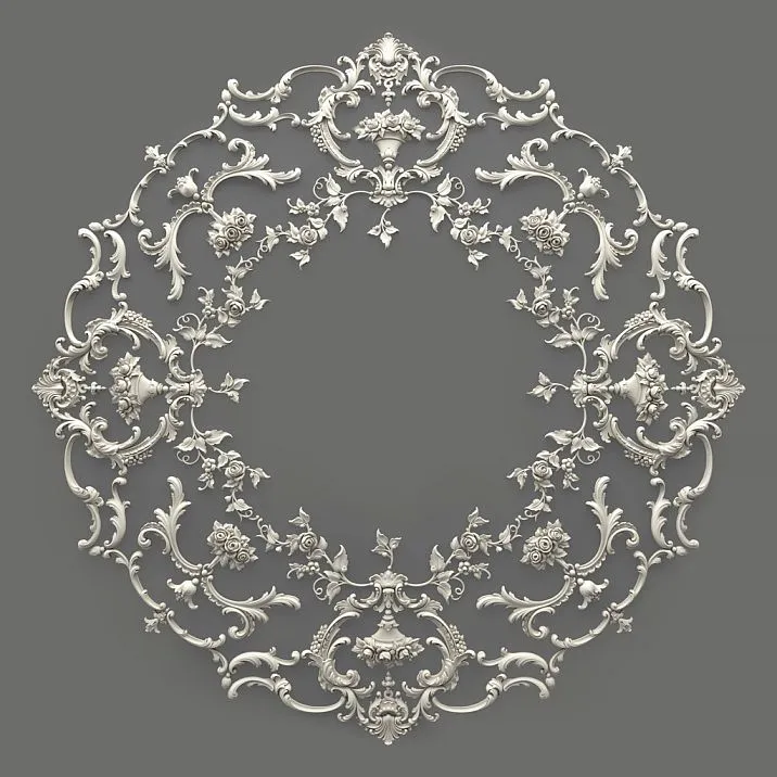 Stucco decoration CPU-066 made of polyurethane, 1345&times;1345&times;19 mm, with baroque floral ornament