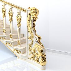 Carved support column for staircase made of solid beech and oak wood photo