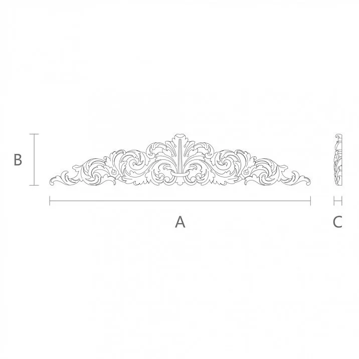 Carved overlay N-270 with carved floral ornament made of oak or beech, suitable for staircase decoration drawing