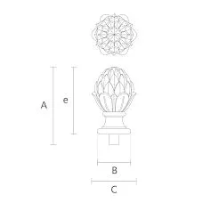 Wooden cap for post L-057 with artichoke &mdash; symbol of abundance, fertility, wisdom, and peace &mdash; drawing