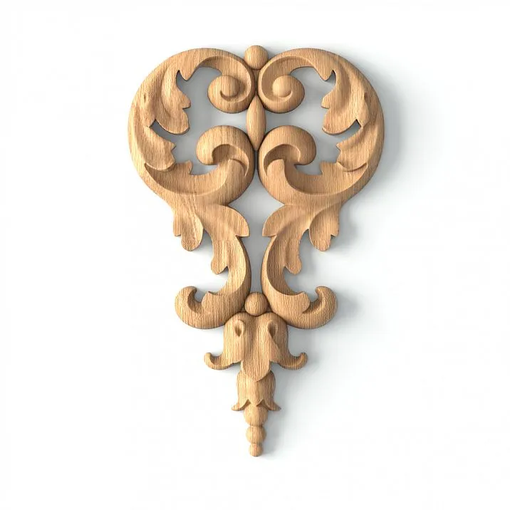 Beech or oak appliqu&eacute;, carved, with flower, for furniture decoration, N-372