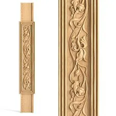 Flat wooden baluster L-093.1 with carved iris pattern