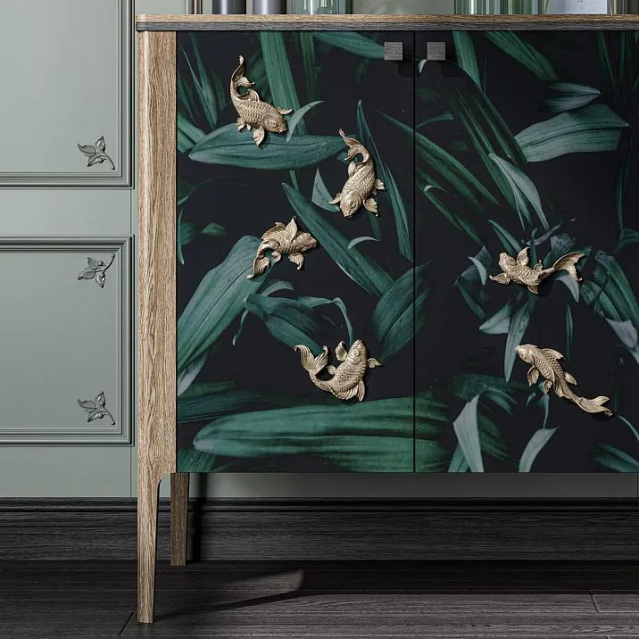 Carved applique N-483R fish made of wood for decorating furniture in interior