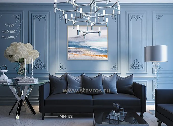 Wooden inlay with carved floral ornament in interior