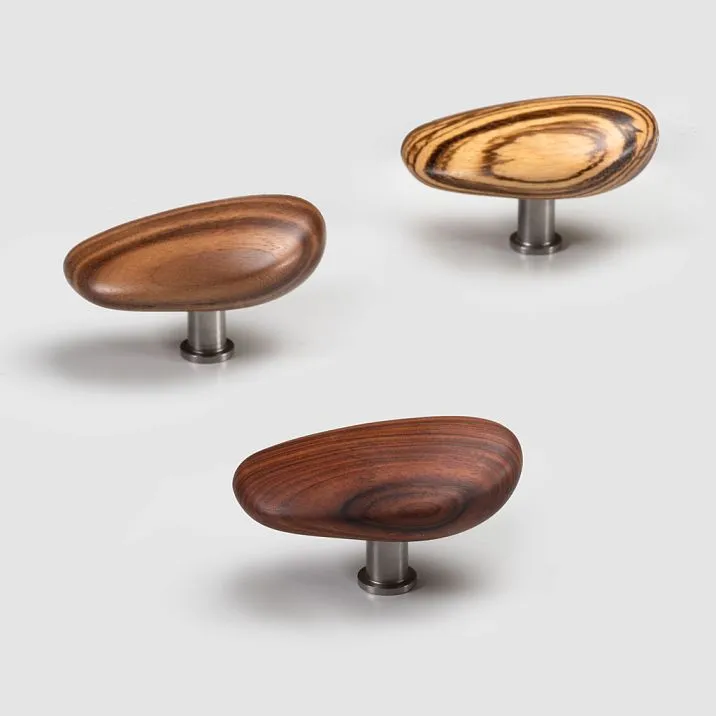 Pebble HL-065-3M furniture handle made of solid wood - side view