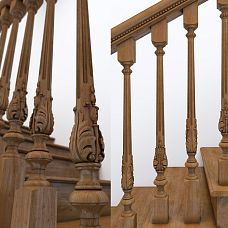 Carved detail of the wooden staircase L-032, as shown in the staircase photo