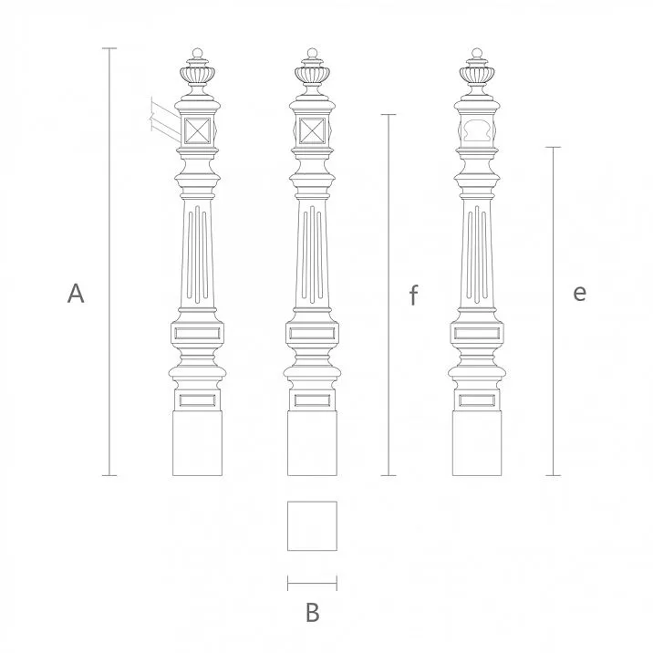 Vector drawing for a wooden post for a staircase
