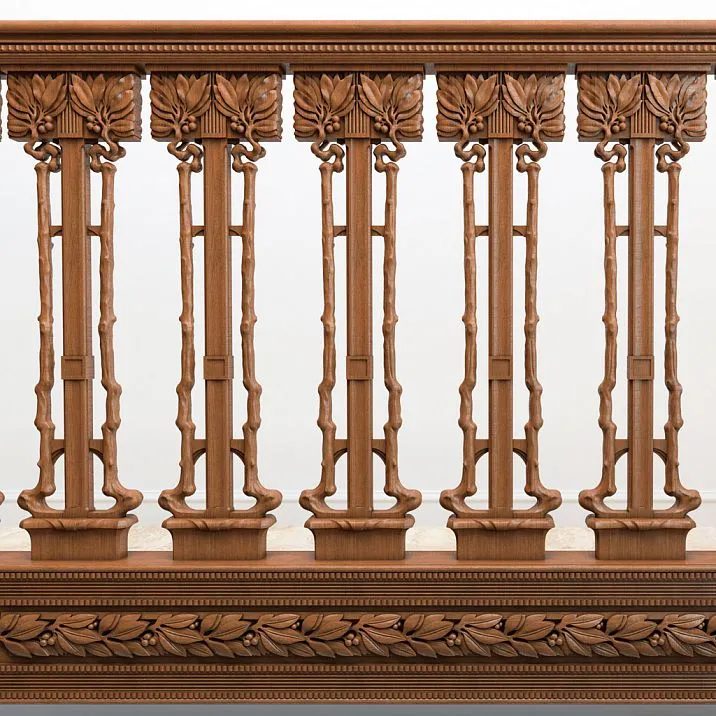 Wooden newel post L-058.1 against a wooden staircase