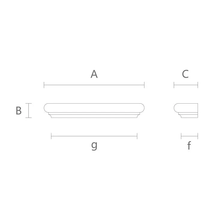Diagram with dimensions of the BS-009.1 pilaster base (length, height, depth)