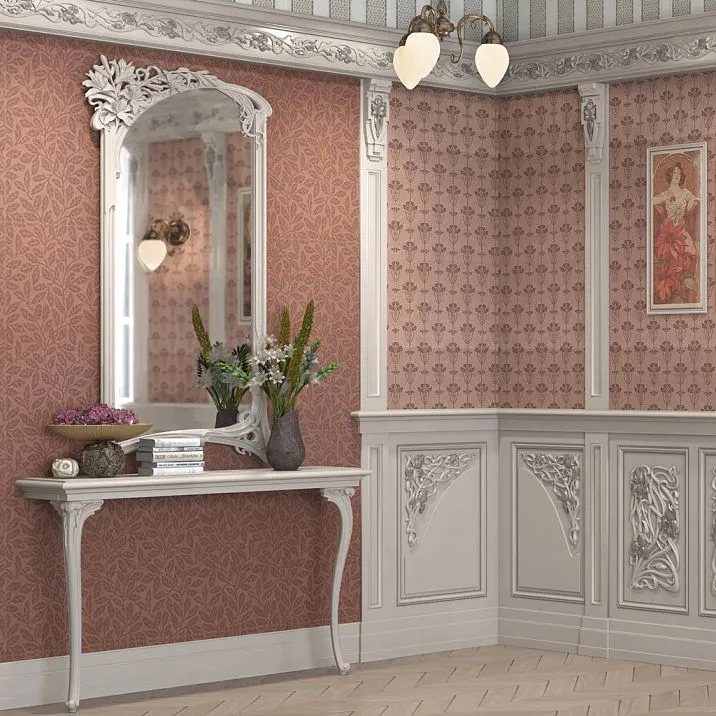 Carved wooden molding for furniture, interior photo