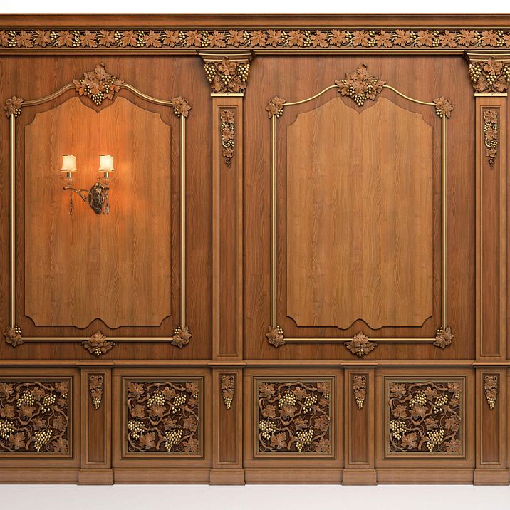 Wooden applique with carved leaf and grape motif &mdash; applique N-253L drawing