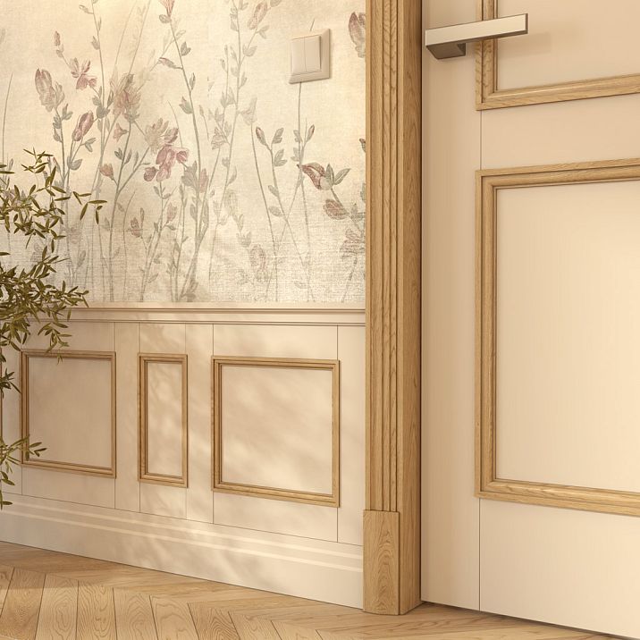 Beech wooden molding MLD-052, modern profile, in a light hallway interior