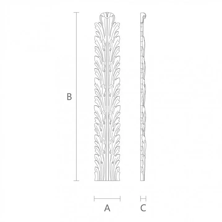 Carved Insert N-091.1 from Wood with Leaf Ornament Drawing