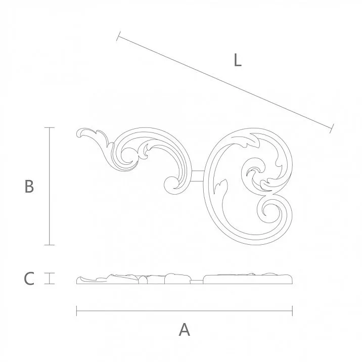 Carved Inlay N-296L from Oak and Beech, Drawing