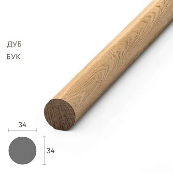 Round wooden molding MLD-060 with a diameter of 34 mm made from solid natural wood with detailed profile cross-section