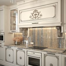 Carved Rosette R-046 in interior on kitchen facade