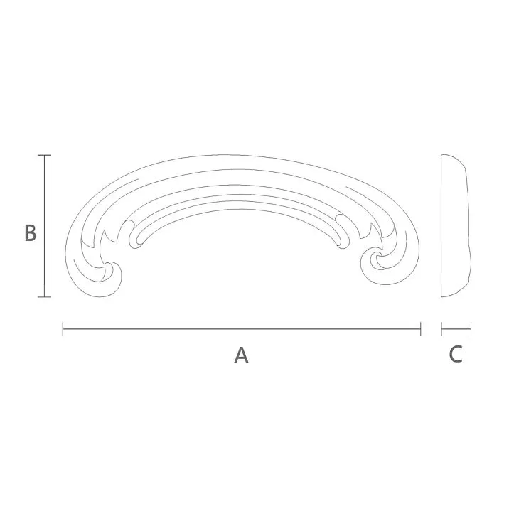 Schematic illustration of model NPU-428 with indication of length, height, and thickness of the item