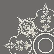 Elements of the CPU-071 ceiling rosette made of polyurethane with baroque ornament and floral motifs