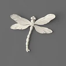 Molded decoration NPU-485 Dragonfly from white polyurethane on a gray background.