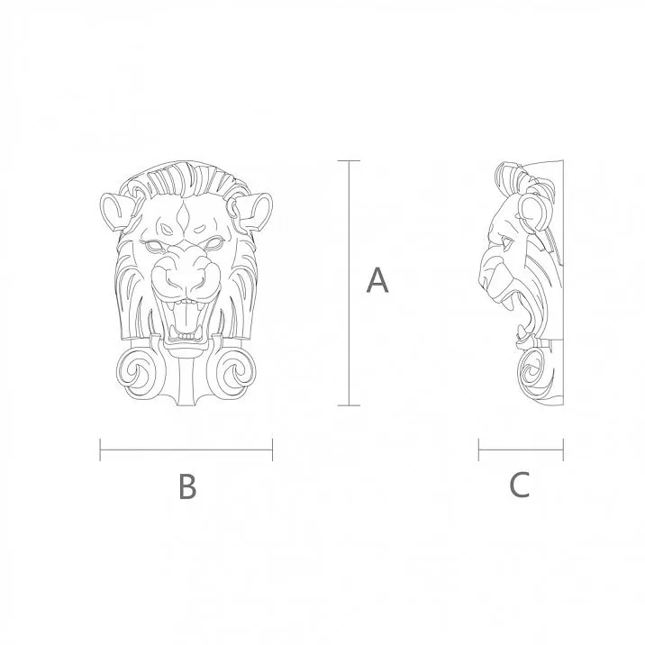 Carved lion maskaron as an element of ancient architecture drawing