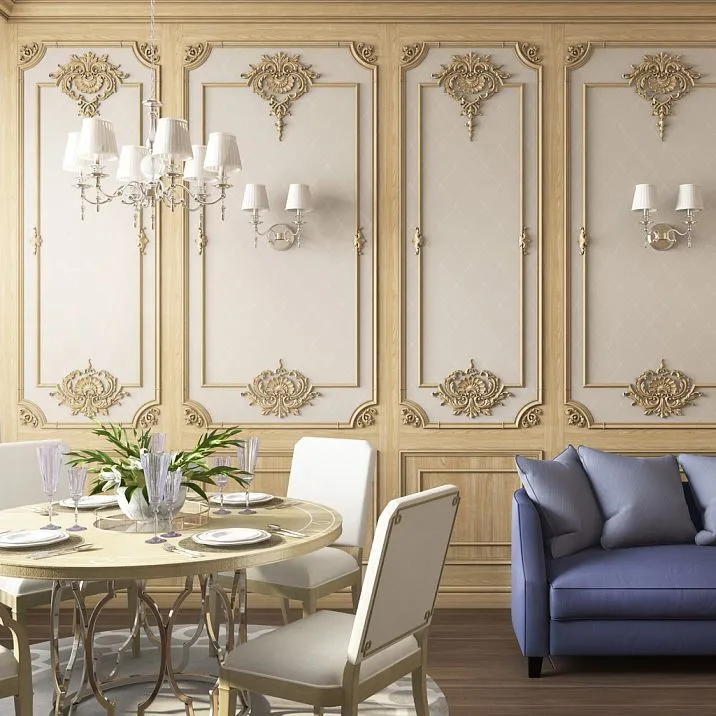 Carved Applique N-417 in the living room interior on walls