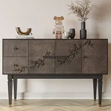 Cabinet with furniture legs made of wood MN-205 with brass tips in interior