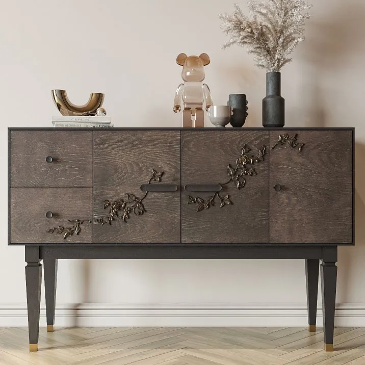 Cabinet with furniture legs made of wood MN-205 with brass tips in interior