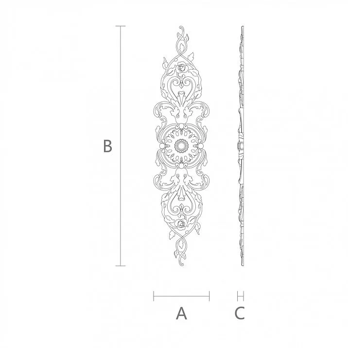 Drawing of the decorative element NPU.VRS-004 with detailed pattern illustration.