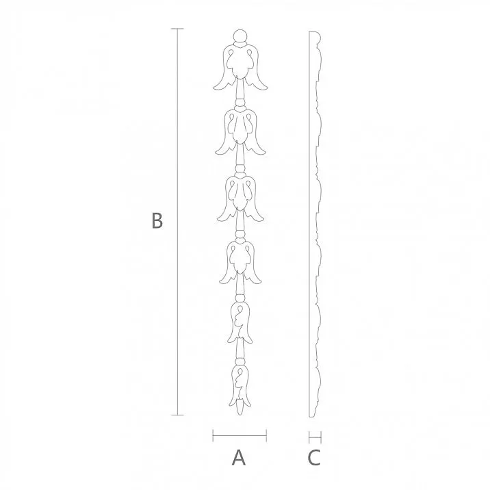 Decorative wooden element for wall, furniture or door - carved applique N-316 drawing